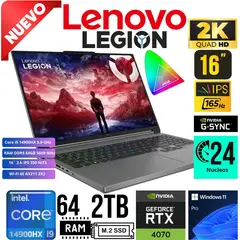 LENOVO - Laptop LEGION 5 16IRX9 16´ 2,5K Core i9 14900HX RAM 64GB SSD 2TB RTX 4070 8GB W11 PRO