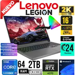 LENOVO - Laptop LEGION 5 16IRX9 16´ 2,5K Core i9 14900HX RAM 64GB SSD 2TB RTX 4070 8GB W11PRO