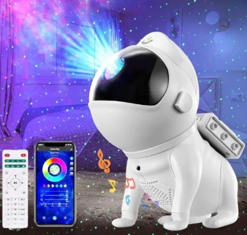 LÁMPARA PARLANTE PROYECTOR PERRO ESPACIAL INTELIGENTE MUSICAL