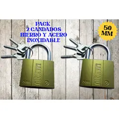 GENERICO - 2 CANDADOS DE HIERRO Y ACERO INOXIDABLE DE 50 MM COLOR DORADO