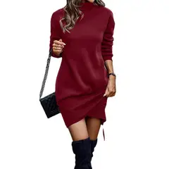 TIOZONEY - Vestido de cuello alto y manga larga