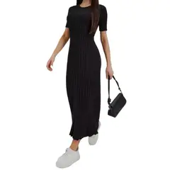 TIOZONEY - Vestido de punto de manga corta