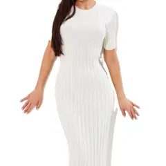 TIOZONEY - Vestido de punto de manga corta