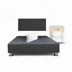 MUEBLES MACRUMO - Combo cama brisa tela antifluido 15Plz color Negro + velador ted + almohada
