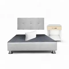 MUEBLES MACRUMO - Combo cama brisa antifluido 2Plz Gris Claro + velador ted + almohada