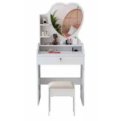 GENERICO - Tocador Maquillaje Espejo Corazón con Sillón Blanco