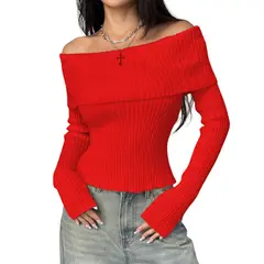 GENERICO - Sueter Mujer Hilo Mlarga Marinera 359G-23 Color Rojo