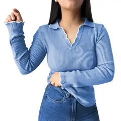 GENERICO - Sueter Mujer Hilo Mlarga Ondulado 359G-21 Color Celeste