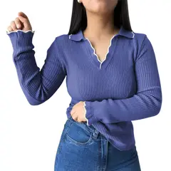 GENERICO - Sueter Mujer Hilo Mlarga Ondulado 359G-21 Color Morado