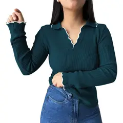 GENERICO - Sueter Mujer Hilo Mlarga Ondulado 359G-21 Color Verde