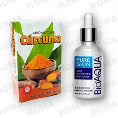 BIOAQUA - KIT JABÓN EN BARRA DE CÚRCUMA 110G Y SERUM ANTI ACNÉ 30ML