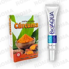 BIOAQUA - PACK JABÓN EN BARRA DE CÚRCUMA 110G Y CREMA ANTI ACNÉ 30G