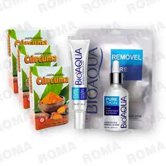 BIOAQUA - KIT 3 JABÓNES CÚRCUMA + CREMA MASCARILLA Y SERUM ANTIACNÉ