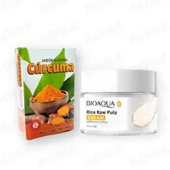 BIOAQUA - JABÓN EN BARRA DE CÚRCUMA 110G + CREMA ACLARANTE DE ARROZ 50G