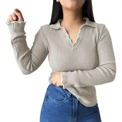 GENERICO - Sueter Mujer Hilo Mlarga Ondulado 359G-21 Color Hueso