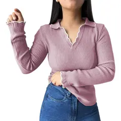 GENERICO - Sueter Mujer Hilo Mlarga Ondulado 359G-21 Color Lila