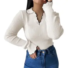 GENERICO - Sueter Mujer Hilo Mlarga Ondulado 359G-21 Color Perla