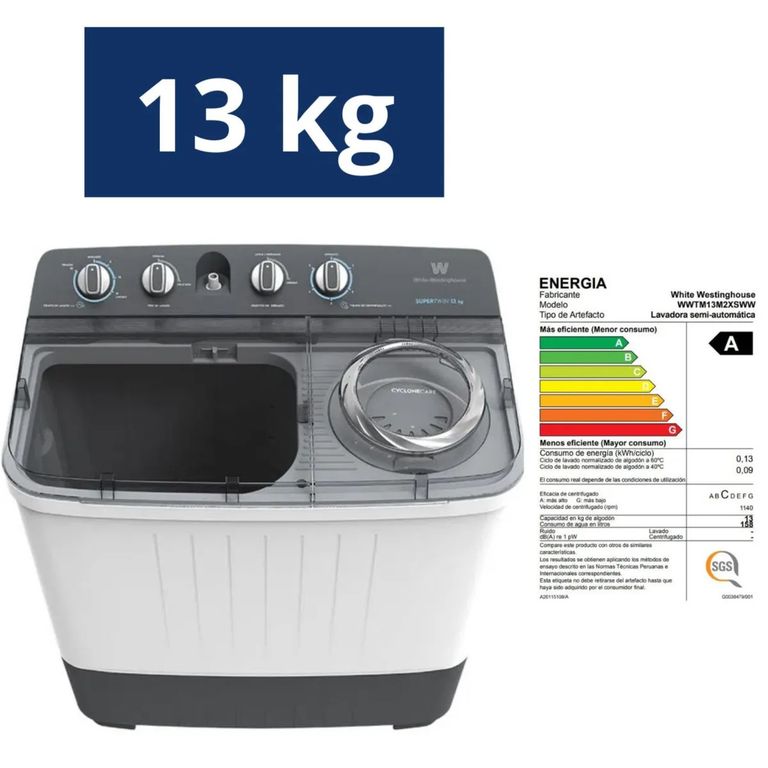Lavadora Semiautomática 13Kg Blanca Electrolux WWTM13M2XSWW