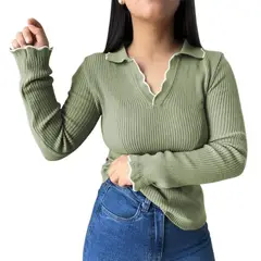 GENERICO - Sueter Mujer Hilo Mlarga Ondulado 359G-21 Color Manzana