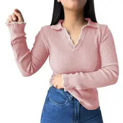 GENERICO - Sueter Mujer Hilo Mlarga Ondulado 359G-21 Color Rosado