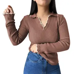 GENERICO - Sueter Mujer Hilo Mlarga Ondulado 359G-21 Color Toffy