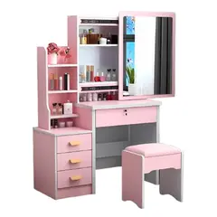 GENERICO - Tocador de Maquillaje Con Espejo y Sillón Para Dormitorio Rosado
