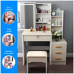GENERICO - Tocador de Maquillaje Con Espejo y Sillón Para Dormitorio Crema
