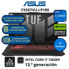 ASUS - Laptop TUF F15 FX507VU-LP180 INTEL CORE i7-RAM 16 GB SSD 1 TB 15.6” FHD RTX 4050 con 6 GB GDDR6