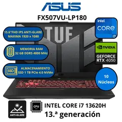 ASUS - Laptop FX507VU-LP180 INTEL CORE i7-RAM 32 GB SSD 1TB 15.6” FHD RTX 4050 con 6 GB GDDR6