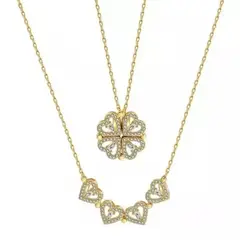 GENERICO - Collar 2 en 1 de Trébol de la suerte a Corazones Bañado en oro para mujer