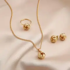 GENERICO - Collar y aretes y anillo perla dorada