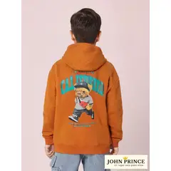 JOHN PRINCE - Polera afranelado niños capucha y estampado con bolsillo canguro