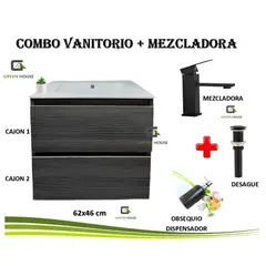 GREEN HOUSE - COMBO VANITORIO ROBLE GRIS + MEZCALDORA ACERO NEGRO MATE + DESAGUE