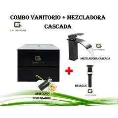 GREEN HOUSE - COMBO VANITORIO NEGRO + MEZCALDORA CASCADA NEGRO MATE + DESAGUE