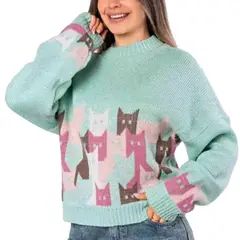 GENERICO - Cardigan Chompa Gatos Animados Hilo Antialergico Unisex