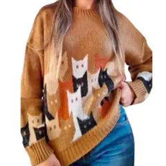 GENERICO - Cardigan Chompa Gatos Animados Hilo Unisex Marrion