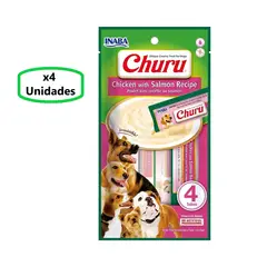 CHURU - Sabor Pollo y Salmon SnackCremoso para Perros x4 Tubos