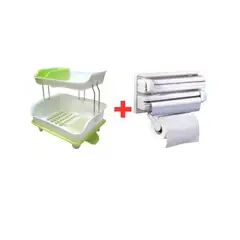 GENERICO - Escurridor para Platos 2 Niveles + Porta Papel Organizador Triple Rollo