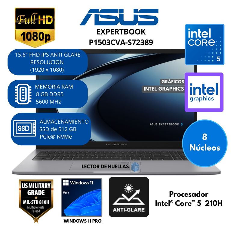 Laptop ExpertBook Intel Core 5 (P1503CVA-S72389) RAM 8 GB SSD 512 GB 15.6"FHD Windows 11 PRO