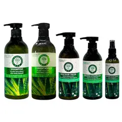 WOKALI - PACK 5 ALOE VERA SHAMPOO & ACON 550ML & CREMA BAMBÚ & FIJADOR BAMBÚ & LACA BAMBÚ -
