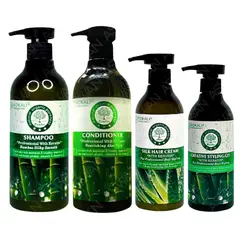 WOKALI - PACK 4 BAMBÚ SHAMPOO & ACON 550ML & CREMA ALOE & FIJADOR BAMBÚ -