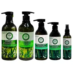 WOKALI - PACK 5 TE VERDE SHAMPOO & ACON 550ML & CREMA BAMBÚ & FIJADOR BAMBÚ & LACA BAMBÚ -