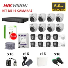 Hikvision - KIT 16 CÁMARAS DE SEGURIDAD 5MP CON AUDIO + DISCO 1TB SEGATE NEW PULL + HDMI 3M
