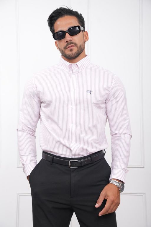 CAMISA HOMBRE SLIM FIT RAYAS POPELINA ALGODON