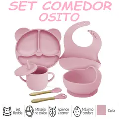 GENERICO - Nuevo Set Comedor de Silicona Osito 6 Pzas - Azul