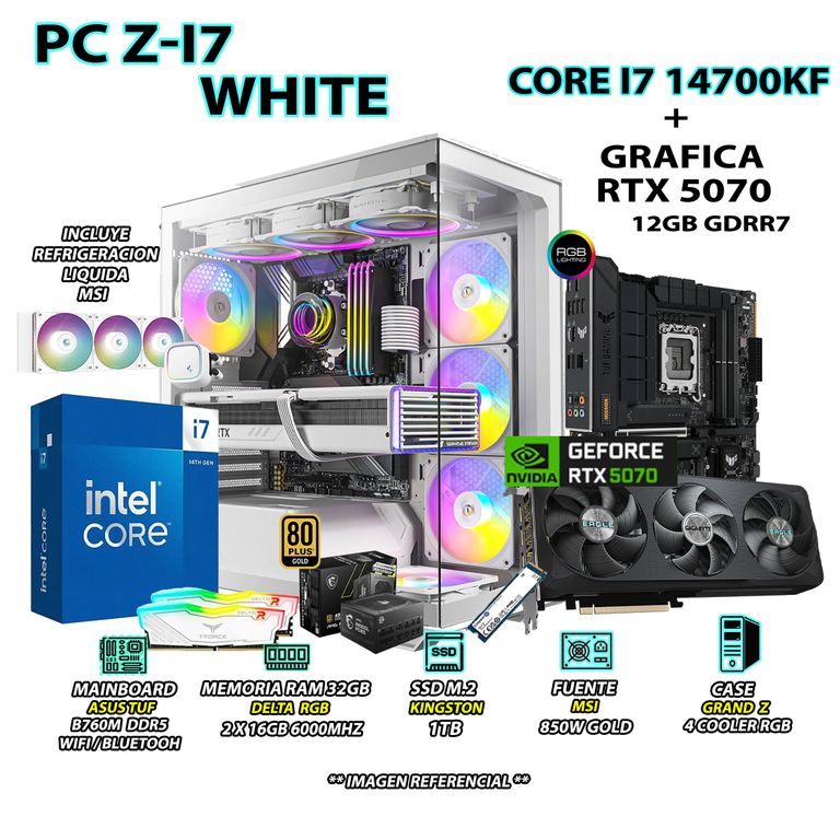 Computadora PC Gamer PRO Core i7 14700KF RAM 32GB SSD 1TB GRAFICA RTX 5070 12GB
