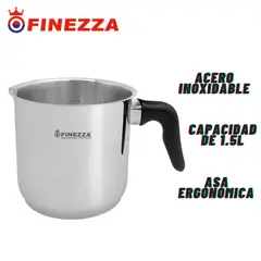 FINEZZA - Jarra de acero para leche 15L Acero Inox Asa Negra
