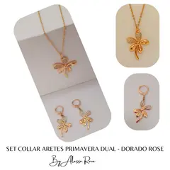 GENERICO - SET COLLAR ARETES PRIMAVERA DUAL - DORADO ROSE
