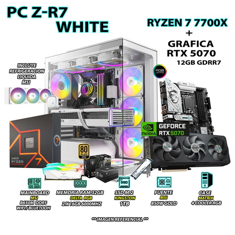 Computadora PC Gamer PRO RYZEN 7 7700X RAM 32GB SSD 1TB GRAFICA RTX 5070 12GB
