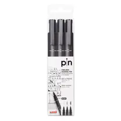 UNI BALL - UNI Pin Estilógrafo Punta Fina Pack x 3 - Negro